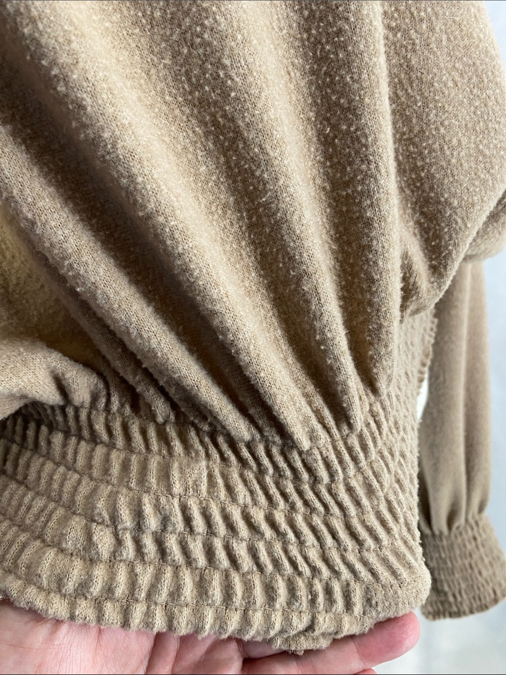 WE THE FREE Taupe Off‑Shoulder Smocked Hem Long Sleeve Sweater—L - Picture 7 of 15